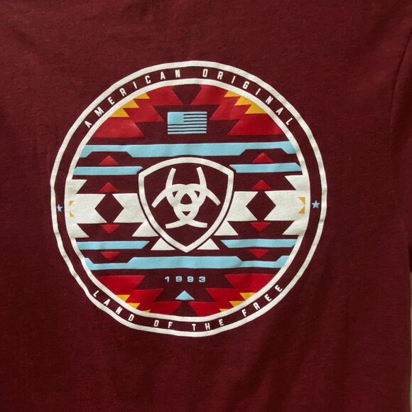 Ariat Freedom Circle Men's T-Shirt Sz S Red Aztec Southwestern Cowboy Graphic - Picture 5 of 7